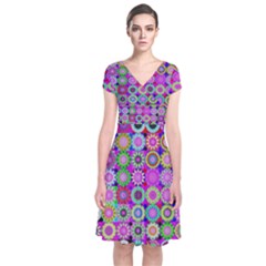 Design Circles Circular Background Short Sleeve Front Wrap Dress by Nexatart