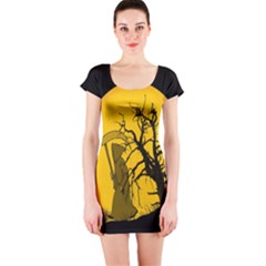 Death Haloween Background Card Short Sleeve Bodycon Dress by Nexatart