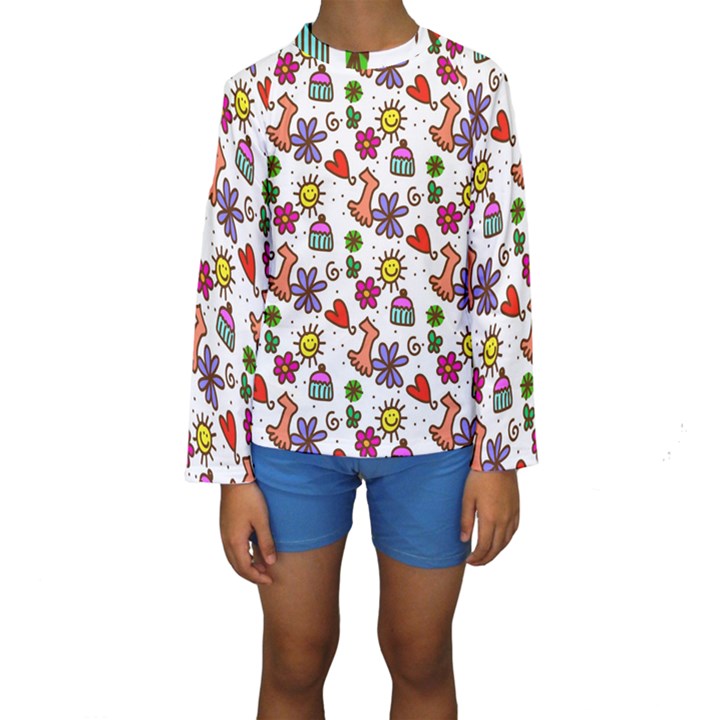 Doodle Wallpaper Kids  Long Sleeve Swimwear