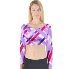 Diagonal Gingham Geometric Long Sleeve Crop Top by Nexatart