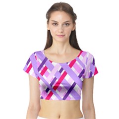 Diagonal Gingham Geometric Short Sleeve Crop Top (tight Fit) by Nexatart