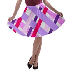 Diagonal Gingham Geometric A-line Skater Skirt by Nexatart