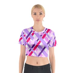 Diagonal Gingham Geometric Cotton Crop Top by Nexatart