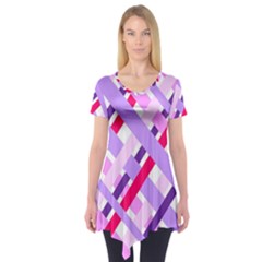 Diagonal Gingham Geometric Short Sleeve Tunic  by Nexatart