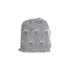 Grey Floral Skull Sketch Cushion Drawstring Pouches (small)  by Coralascanbe