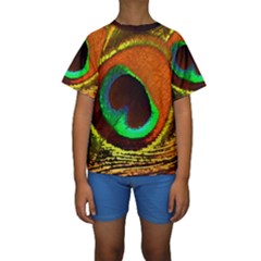 Peacock Feather Eye Kids  Short Sleeve Swimwear by Nexatart