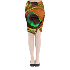 Peacock Feather Eye Midi Wrap Pencil Skirt