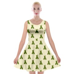 Leaf Pattern Green Wallpaper Tea Velvet Skater Dress by Nexatart