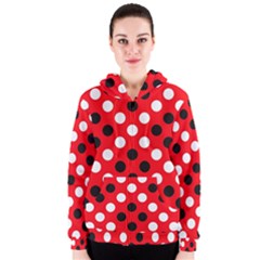 Red & Black Polka Dot Pattern Women s Zipper Hoodie by Nexatart