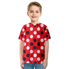 Red & Black Polka Dot Pattern Kids  Sport Mesh Tee