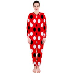 Red & Black Polka Dot Pattern Onepiece Jumpsuit (ladies)  by Nexatart