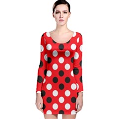 Red & Black Polka Dot Pattern Long Sleeve Velvet Bodycon Dress by Nexatart