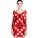 Red & Black Polka Dot Pattern Long Sleeve Velvet Bodycon Dress View1