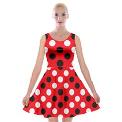 Red & Black Polka Dot Pattern Velvet Skater Dress by Nexatart