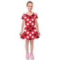 Red & Black Polka Dot Pattern Kids  Short Sleeve Velvet Dress View1