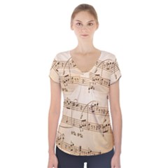 Music Notes Background Short Sleeve Front Detail Top by Nexatart