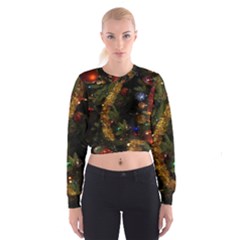 Night Xmas Decorations Lights  Women s Cropped Sweatshirt by Nexatart