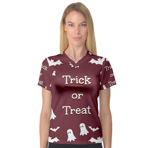 Halloween Free Card Trick Or Treat Women s V-neck Sport Mesh Tee by Nexatart