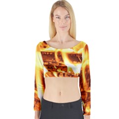 Fire Flame Wood Fire Brand Long Sleeve Crop Top by Nexatart