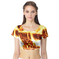 Fire Flame Wood Fire Brand Short Sleeve Crop Top (tight Fit) by Nexatart