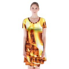 Fire Flame Wood Fire Brand Short Sleeve V-neck Flare Dress by Nexatart