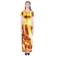 Fire Flame Wood Fire Brand Short Sleeve Maxi Dress by Nexatart