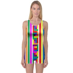 Rainbow Geometric Design Spectrum One Piece Boyleg Swimsuit by Nexatart