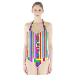 Rainbow Geometric Design Spectrum Halter Swimsuit by Nexatart