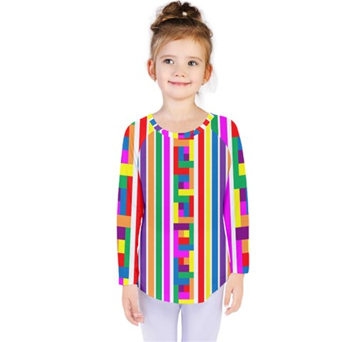 Rainbow Geometric Design Spectrum Kids  Long Sleeve Tee by Nexatart