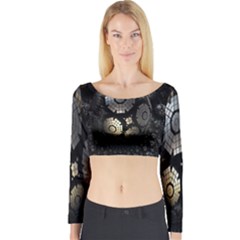 Fractal Sphere Steel 3d Structures Long Sleeve Crop Top by Nexatart