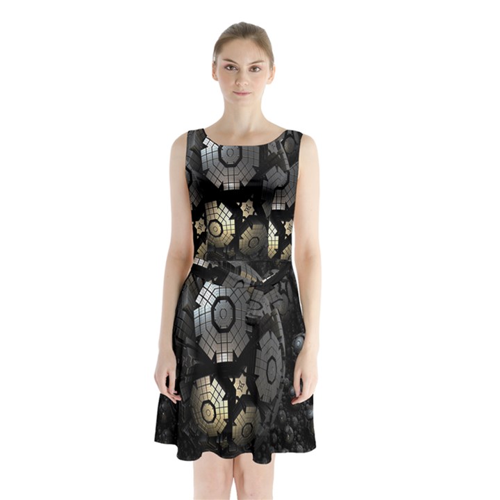 Fractal Sphere Steel 3d Structures Sleeveless Chiffon Waist Tie Dress