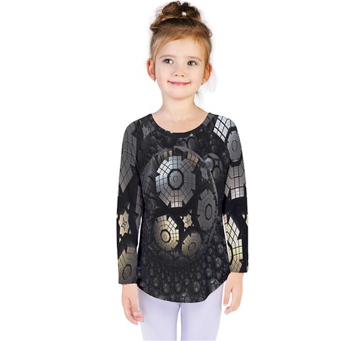 Fractal Sphere Steel 3d Structures Kids  Long Sleeve Tee by Nexatart