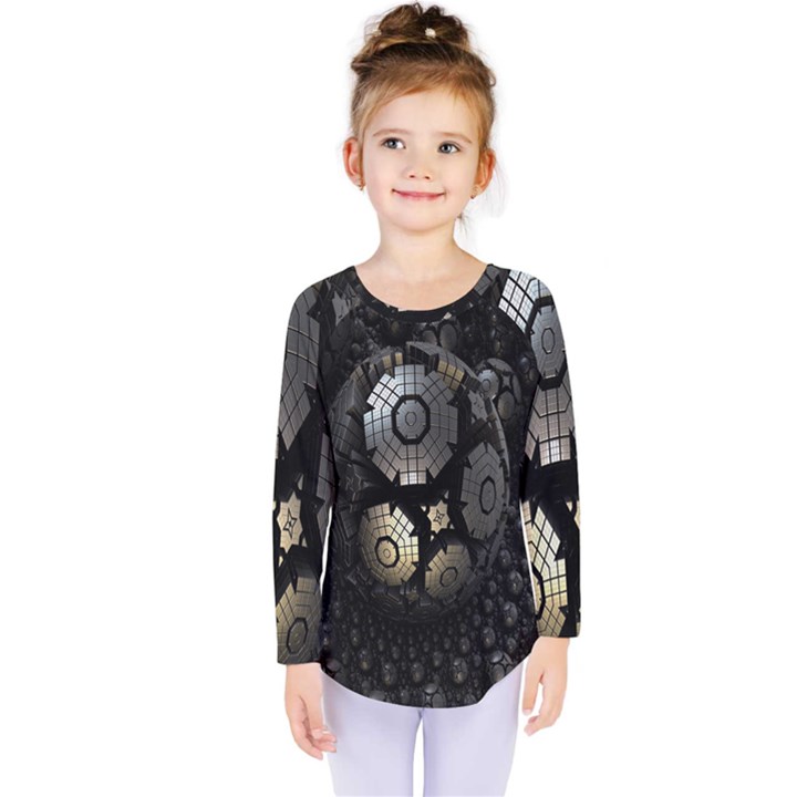 Fractal Sphere Steel 3d Structures Kids  Long Sleeve Tee