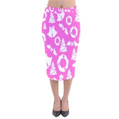 Pink Christmas Background Velvet Midi Pencil Skirt