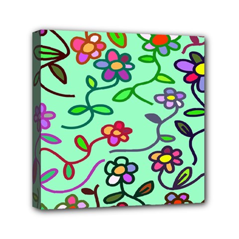 Flowers Floral Doodle Plants Mini Canvas 6  X 6  by Nexatart