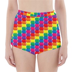 Rainbow 3d Cubes Red Orange High-waisted Bikini Bottoms by Nexatart