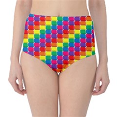 Rainbow 3d Cubes Red Orange High-waist Bikini Bottoms by Nexatart