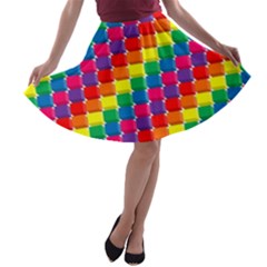 Rainbow 3d Cubes Red Orange A-line Skater Skirt