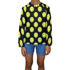 Happy Face Pattern Kids  Long Sleeve Swimwear by Nexatart