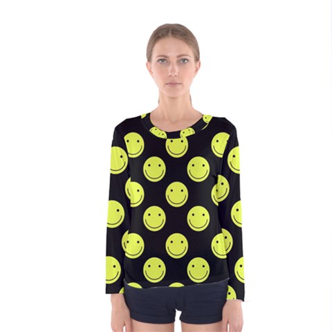 Happy Face Pattern Women s Long Sleeve Tee by Nexatart