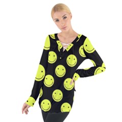 Happy Face Pattern Women s Tie Up Tee by Nexatart