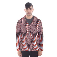 Fractal Abstract Red White Stripes Hooded Wind Breaker (men) by Nexatart