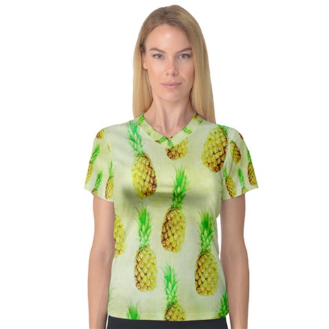 Pineapple Wallpaper Vintage Women s V-neck Sport Mesh Tee by Nexatart