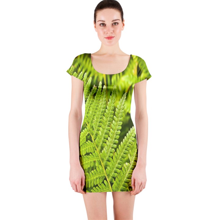 Fern Nature Green Plant Short Sleeve Bodycon Dress