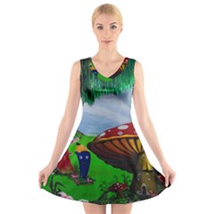 Kindergarten Painting Wall Colorful V-neck Sleeveless Skater Dress by Nexatart