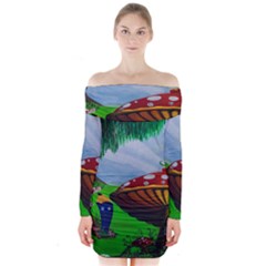 Kindergarten Painting Wall Colorful Long Sleeve Off Shoulder Dress by Nexatart