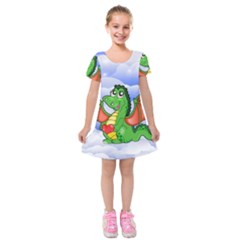 Dragon Heart Kids Love Cute Kids  Short Sleeve Velvet Dress by Nexatart