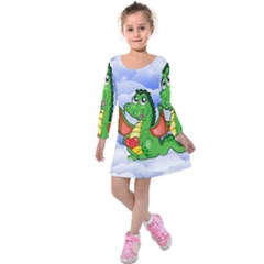 Dragon Heart Kids Love Cute Kids  Long Sleeve Velvet Dress by Nexatart