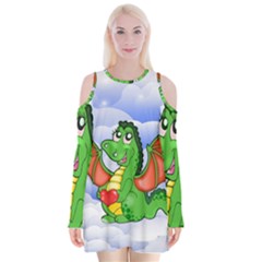 Dragon Heart Kids Love Cute Velvet Long Sleeve Shoulder Cutout Dress by Nexatart