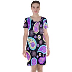 Paisley Pattern Background Colorful Short Sleeve Nightdress by Nexatart